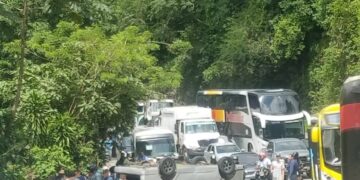 Microbus escolar volcó frente a turicentro Los Chorros.