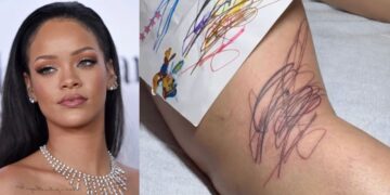 ¡Rihanna emociona a sus fans con un tatuaje inspirado en el dibujo de sus hijos!
